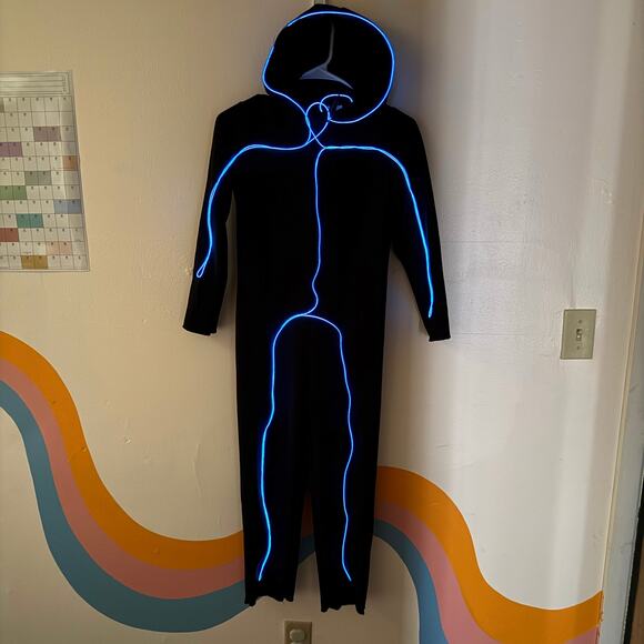 Spirit Light-Up EL Wire Stick Figure Costume Bodysuit Kids Medium Black blue - Picture 4 of 11